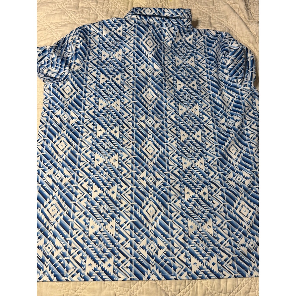 Panhandle Performance Mens XXL Blue White Aztec Southwestern Snap Polo Shirt - Picture 8 of 13
